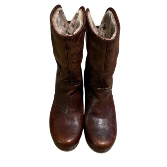 UGG Lynnea II Brown Leather Clog Boot Womens Size 9 1001793 Sheepskin Lined - Picture 4 of 14